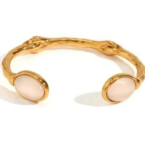 Anthropologie White Agate 18K Gold Stainless Steel Waterproof Cuff Bracelet